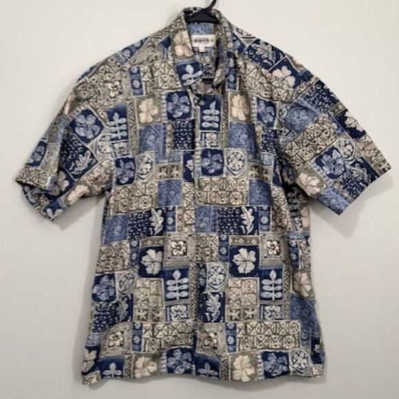 USED Men's Campia Short Sleeve Button Down Shirt Color Grey and Blue Size Medium - Picture 1 of 1